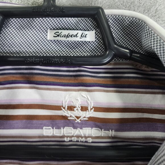 Men's Bugatchi Uomo Multicolor Striped Shirt Long Sleeve Button Down Size L - Picture 6 of 14